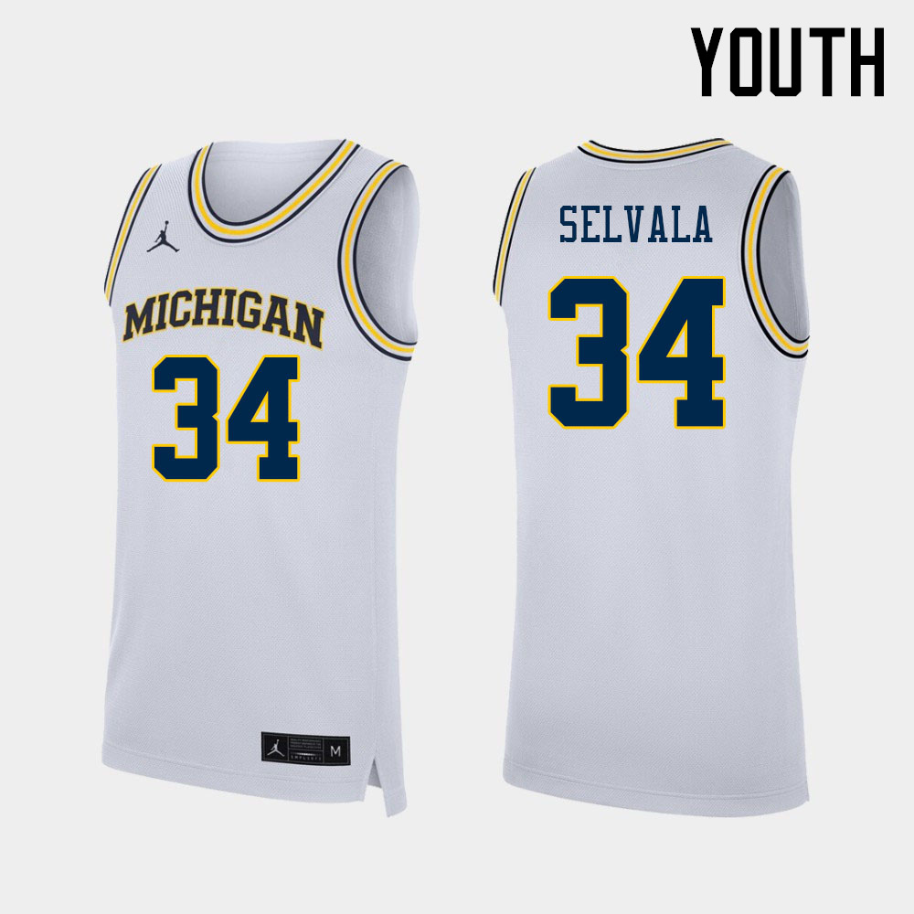 Youth #34 Jackson Selvala Michigan Wolverines College Basketball Jerseys Sale-White
